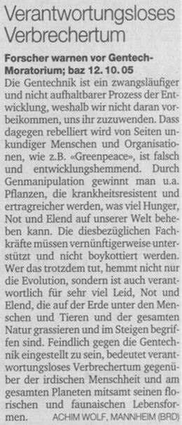 17.10.2005 Basler Zeitung CH