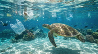 Schildkröte im Meer voller Plastik Schildkröte im Meer voller Plastik